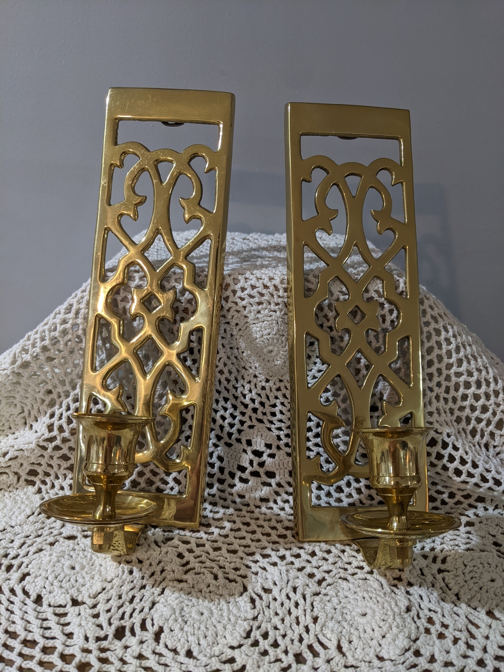 Vintage Solid Brass Wall-Mount Candle Sconces - (Set of 2)
